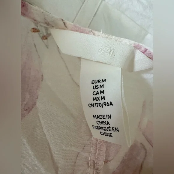 H&M Floral Midi Dress Pink Cream Long Sleeve Tie Waist Size M - Picture 3 of 7